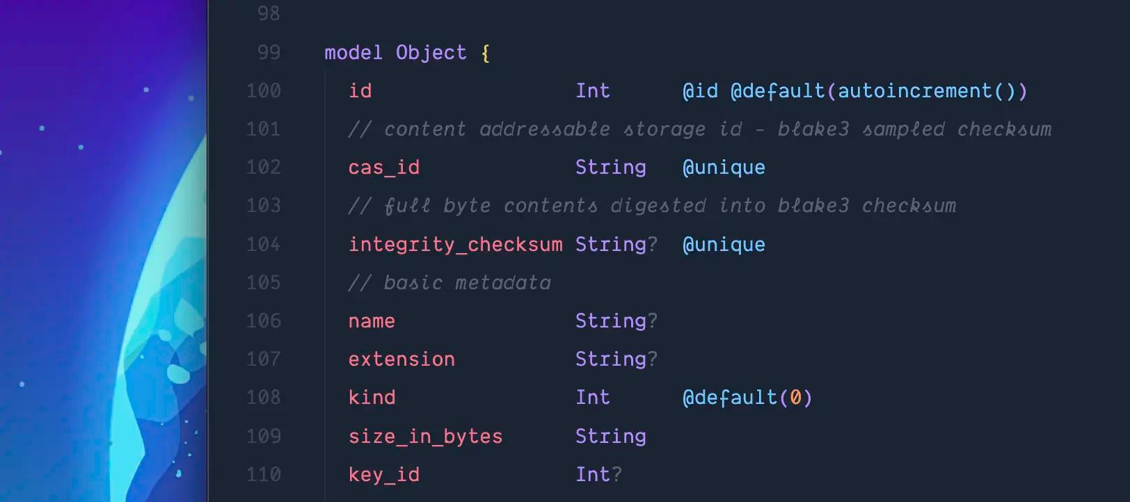 A cool screenshot of the Spacedrive schema